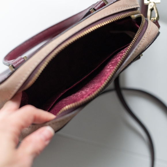 KATE SPADE New York Burgundy Pebbled Leather Leila North  Kate Spade New York Burgundy Leather Tan Suede Crossbody